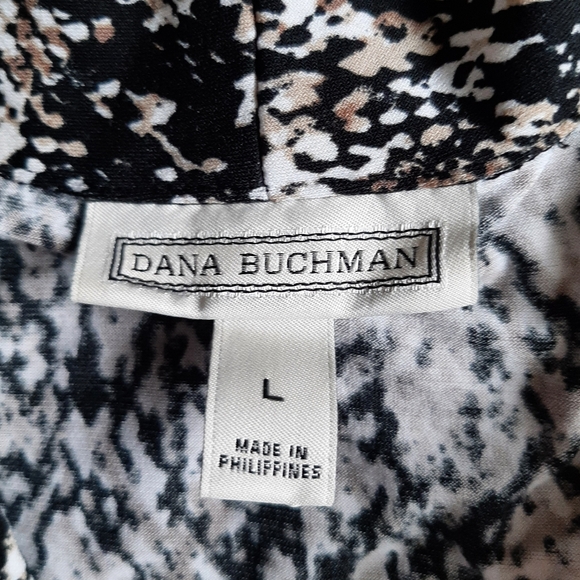 DANA BUCHMAN - Dressy Pleated V-Neck Snake Skin Design Sleeveless Blouse - Sz: L - Picture 4 of 9